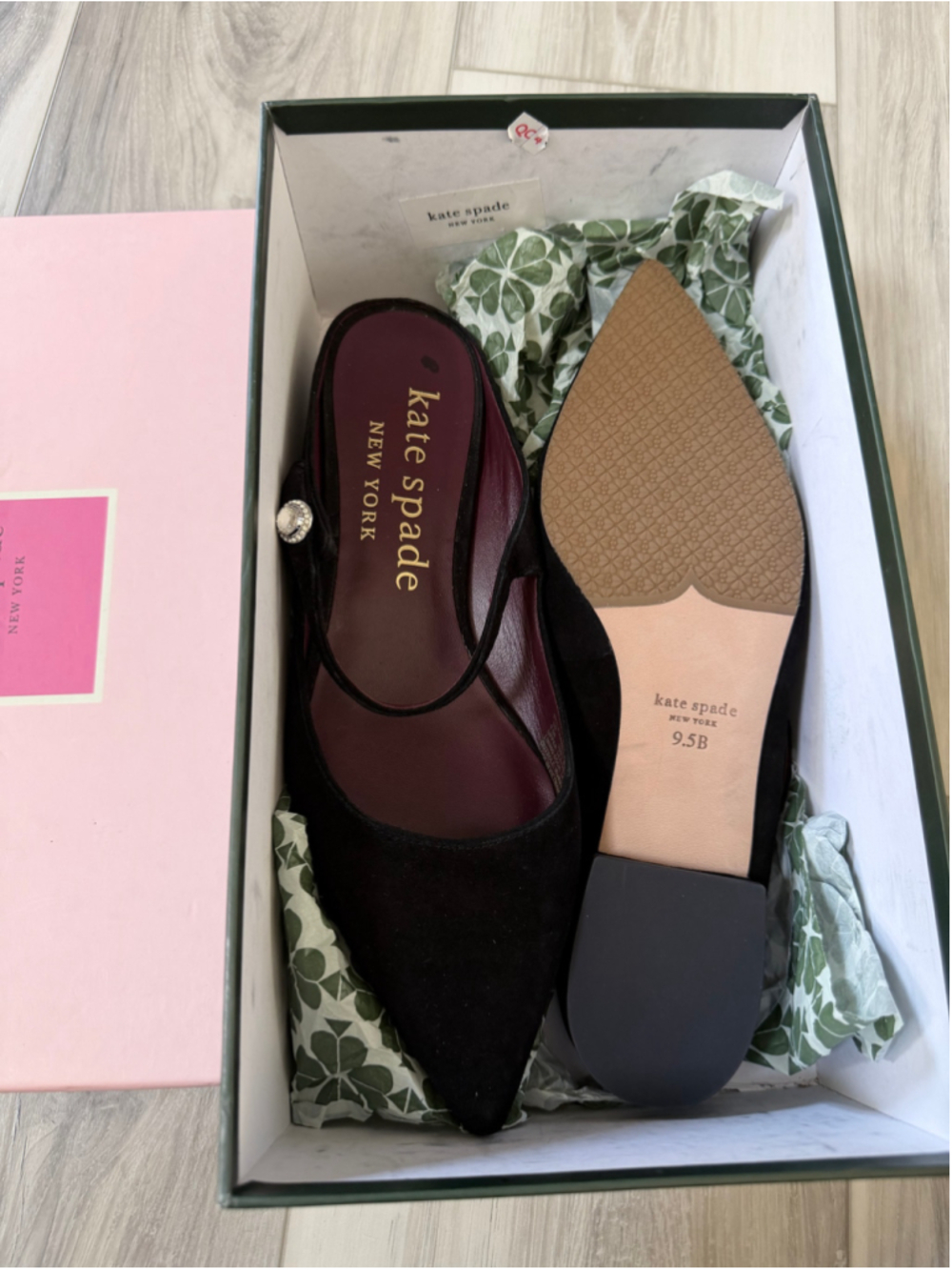 Kate Spade Meg Suede Mary Jane Flats Black Pointed Toe Crystal Size 9.5B K4994